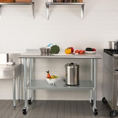 HARDURA NSF-Certified Stainless Steel Prep Table 24×48″ with Wheels & Backsplash