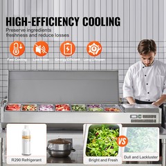VEVOR 71″ Countertop Refrigerated Condiment Salad Prep Station w/Stainless Cover