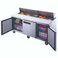 DUKERS DSP72-18-S3, 3-Door 72″ SANDWICH PREP 18 OF 1/6 PANS ON TOP REFRIGERATOR
