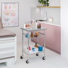 Heavy-Duty Stainless Steel Mobile Workstation with Adjustable Shelf – 24″ x 20″