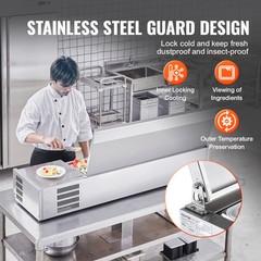 VEVOR Countertop Refrigerated Salad Pizza Prep Station 150 W Stainless Guard ETL