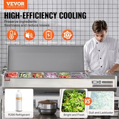 VEVOR Countertop Refrigerated Salad Pizza Prep Station 150 W Stainless Guard ETL
