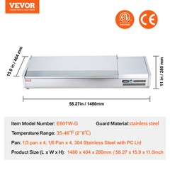 VEVOR Countertop Refrigerated Salad Pizza Prep Station 150 W Stainless Guard ETL