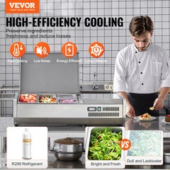 VEVOR Countertop Refrigerated Salad Pizza Prep Station 130 W Stainless Guard ETL