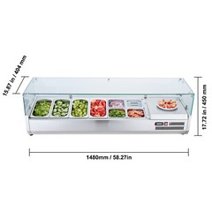 VEVOR 60″ Countertop Refrigerated Salad Pizza Prep Station 150 W Glass Guard ETL