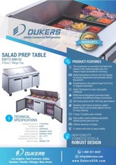 DUKERS DSP72-30M-S3, 3-Door 72″MEGA SAND PREP 30 OF 1/6 PANS ON TOP REFRIGERATOR