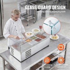 🔥38” Commercial Refrigerated Condiment Prep Station with Glass Guard, 130W Coun