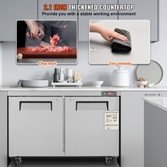 Uimoso 48″W Undercounter Refrigerator Prep Station with 12.85 Cu. Ft. 2 Doors