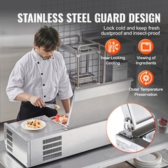 VEVOR 40″ Countertop Refrigerated Salad Pizza Prep Station Stainless Cover ETL