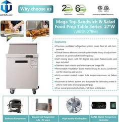 Mega Top Sandwich Salad Prep Table, 27″ 1 Door Refrigerated Prep Table, 12 Pans