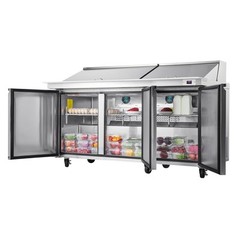 VEVOR 72″ Mega Top Commercial Refrigerated Sandwich Prep Station 3 Door w/30 Pan