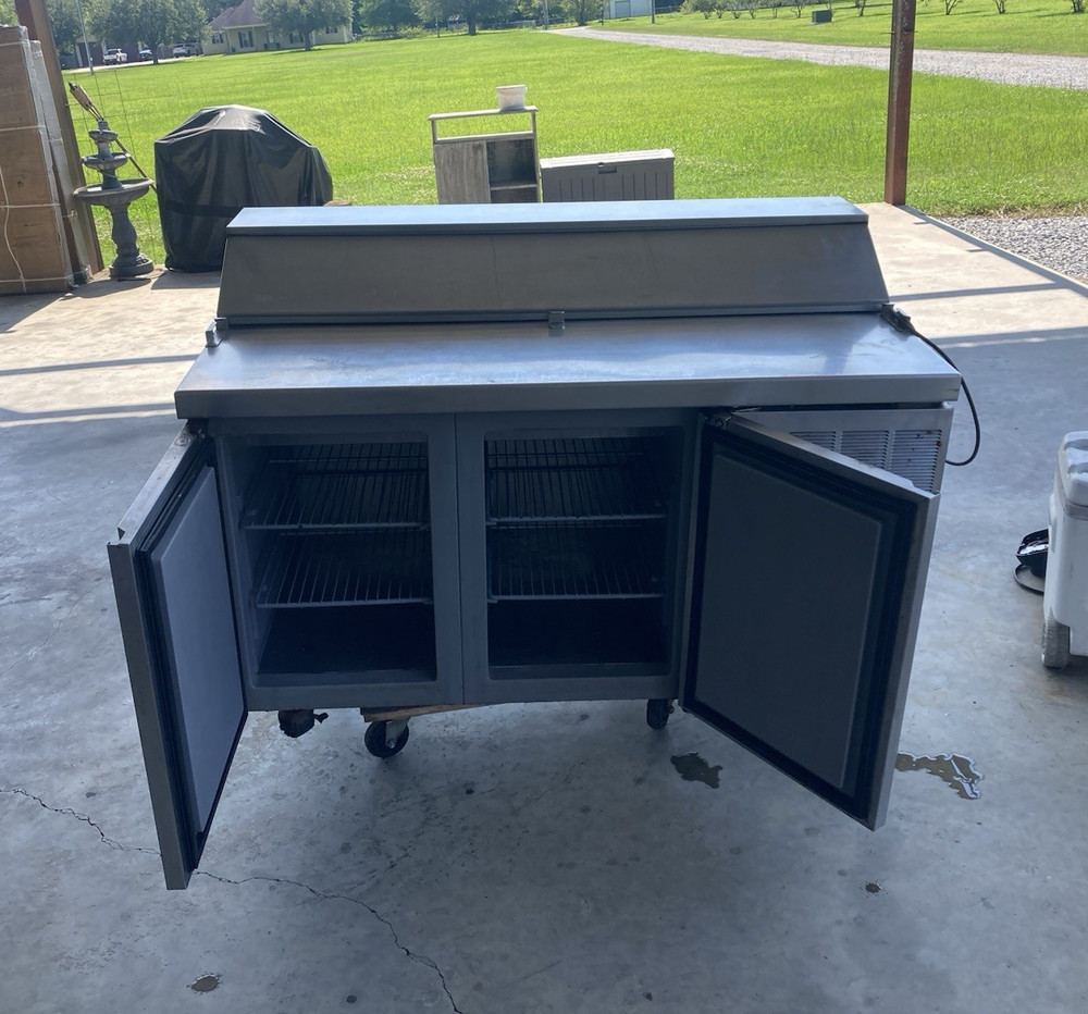 Commercial Stainless Refrigerated Prep Table w/ Raised Rail, 2 Doors