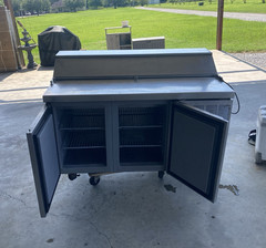 Commercial Stainless Refrigerated Prep Table w/ Raised Rail, 2 Doors
