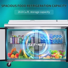 67″ Double Door Stainless Steel Commercial Refrigerated Salad Pizza Prep Table