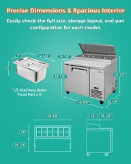 Commercial 48” Refrigerated Pizza Prep Table 1 Door Stainless Steel 12.8 cu.ft.