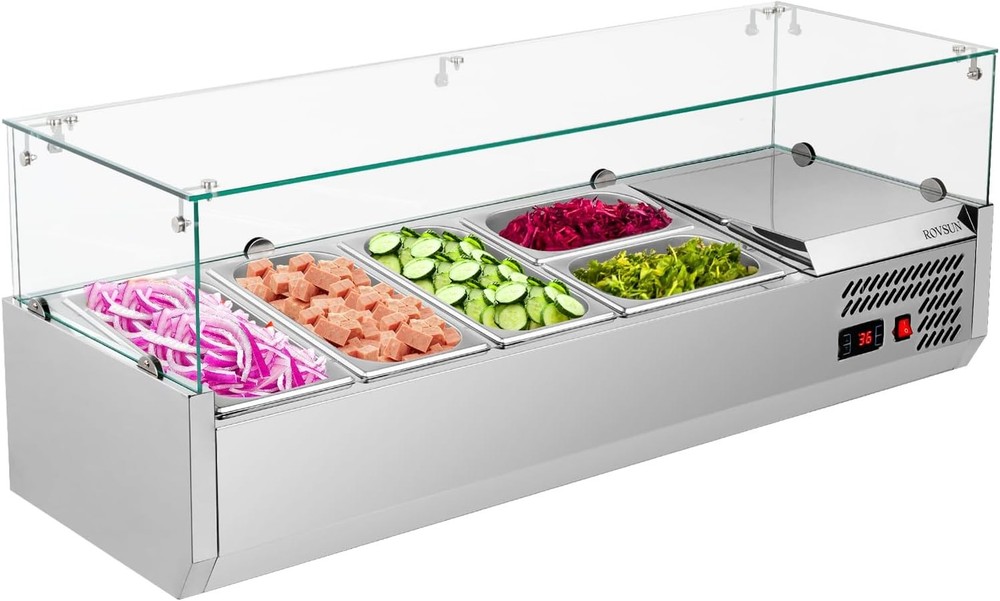 47″ Refrigerated Condiment Prep Station Sandwich Prep Table with Glass Shield
