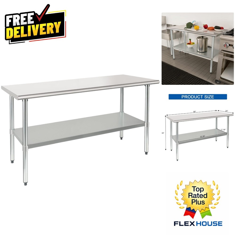 Adjustable Storage Heavy-Duty NSF Stainless Steel Table 24×60 for Home & Hotel