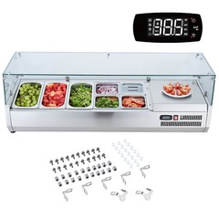 VEVOR 55″ Countertop Refrigerated Salad Pizza Prep Station 140 W Glass Guard ETL