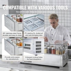 38” Refrigerated Condiment Prep Station w/ Glass Guard, 1/3+4×1/6 Pans, ETL CE