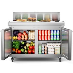 48″ Mega Top Sandwich Prep Table Fridge 2 Door Food Bain Marie Cooler, 12 Pans