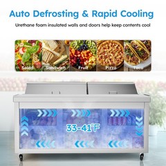 72″ Countertop Refrigerated Condiment Salad Pizza Prep Station with Glass Guard