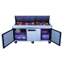 DUKERS DSP72-30M-S3, 3-Door 72″MEGA SAND PREP 30 OF 1/6 PANS ON TOP REFRIGERATOR