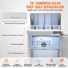 VEVOR 28″ Mega Top Sandwich Salad Prep Table Refrigerator Cooler 1 Door 12 Pans