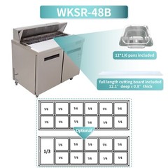 Stainless Steel 48′ 2-Door Salad Sandwich Prep Table Refrigerator 12 Pans