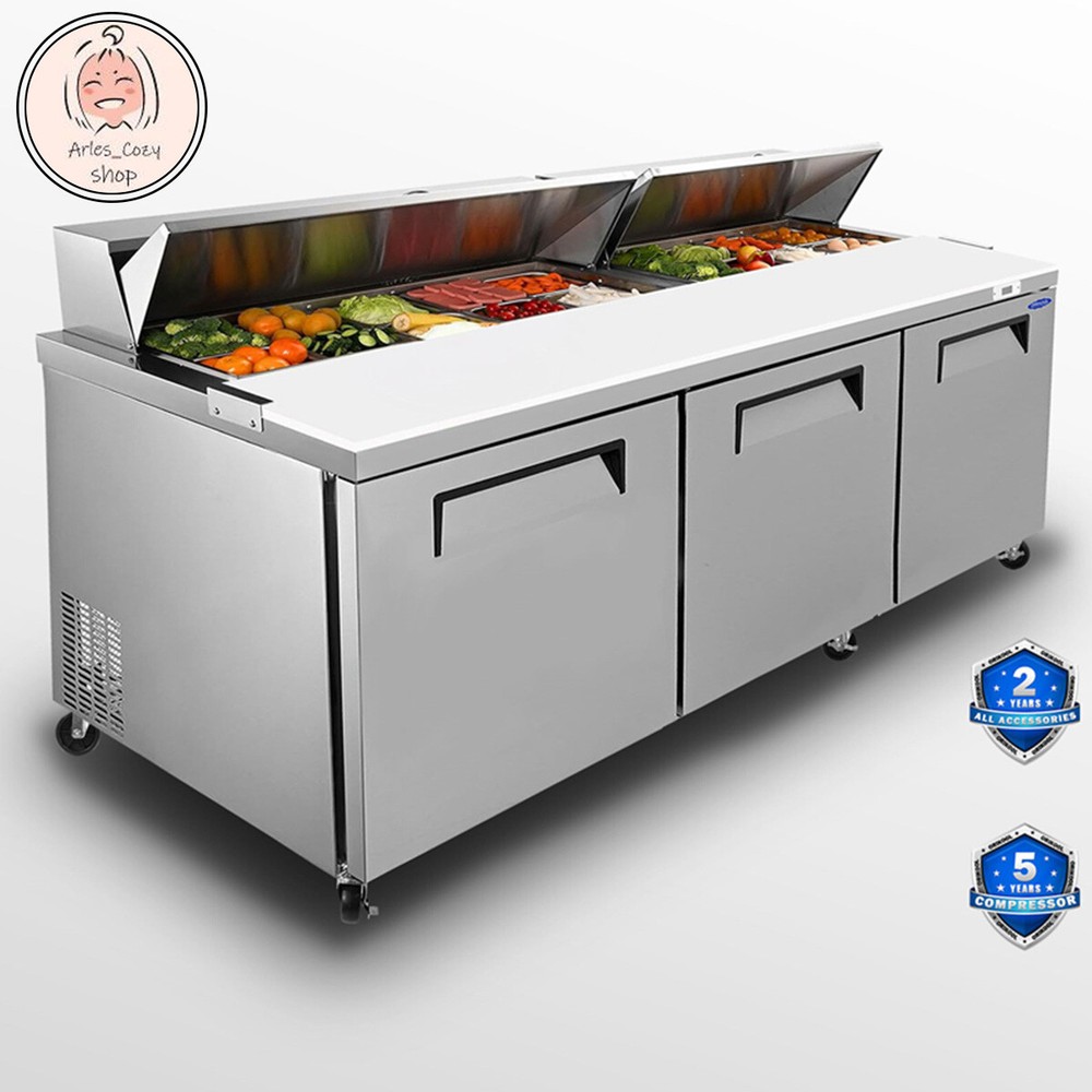 72″ Commercial Prep Table Refrigerator 3 Door 21 Cu.ft Stainless Steel Mega Top