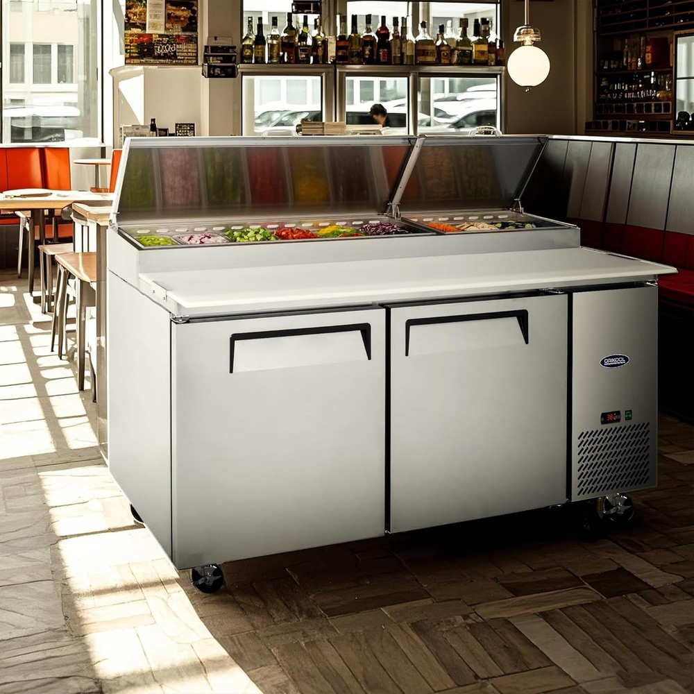 67″ Double Door Stainless Steel Commercial Refrigerated Salad Pizza Prep Table