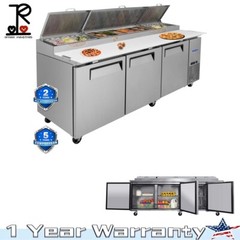 93” 3 Door Refrigerated Pizza Prep Table Commercial Stainless Steel 30.8 cu.ft.