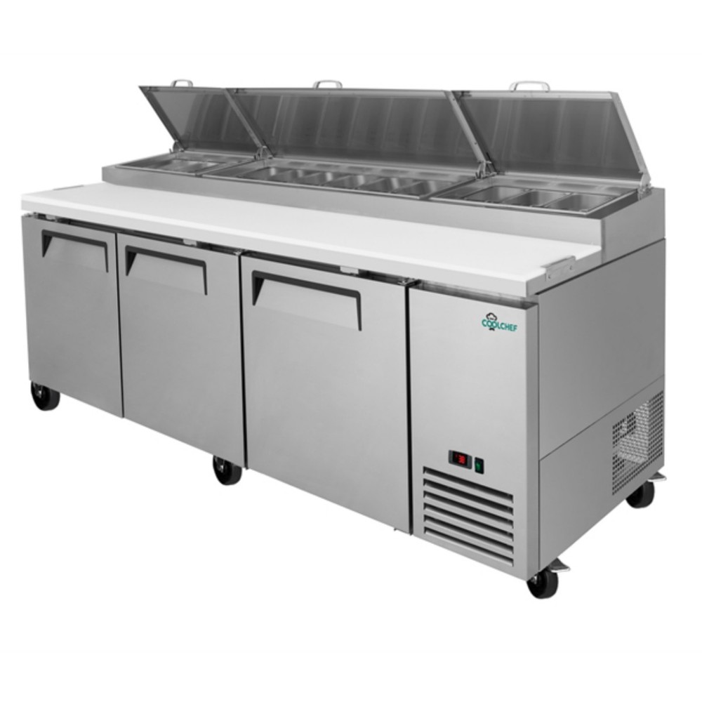 93″ Commercial Pizza Prep Table w/ 31Cu.Ft Built-in Refrigerator & Cold Storage
