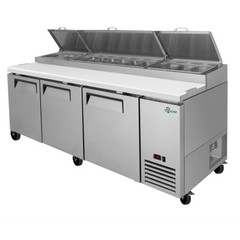 93″ Commercial Pizza Prep Table w/ 31Cu.Ft Built-in Refrigerator & Cold Storage