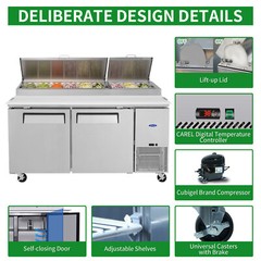 67″ Double Door Stainless Steel Commercial Refrigerated Salad Pizza Prep Table