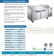 NEW 2 Door 70″ Refrigerated Pizza Prep Table Cooler 120V NSF Dukers DPP70 #2195