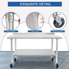 HARDURA NSF-Certified Stainless Steel Prep Table 24×48″ with Wheels & Backsplash
