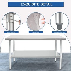 Adjustable Storage Heavy-Duty NSF Stainless Steel Table 24×60 for Home & Hotel