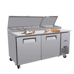 67″ Commercial Pizza Prep Table w/ 20Cu.Ft Built-in Refrigerator & Cutting Board