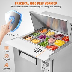 VEVOR Commercial Refrigerator 28″ Sandwich Salad Prep Table 1 Door with 12 Pans