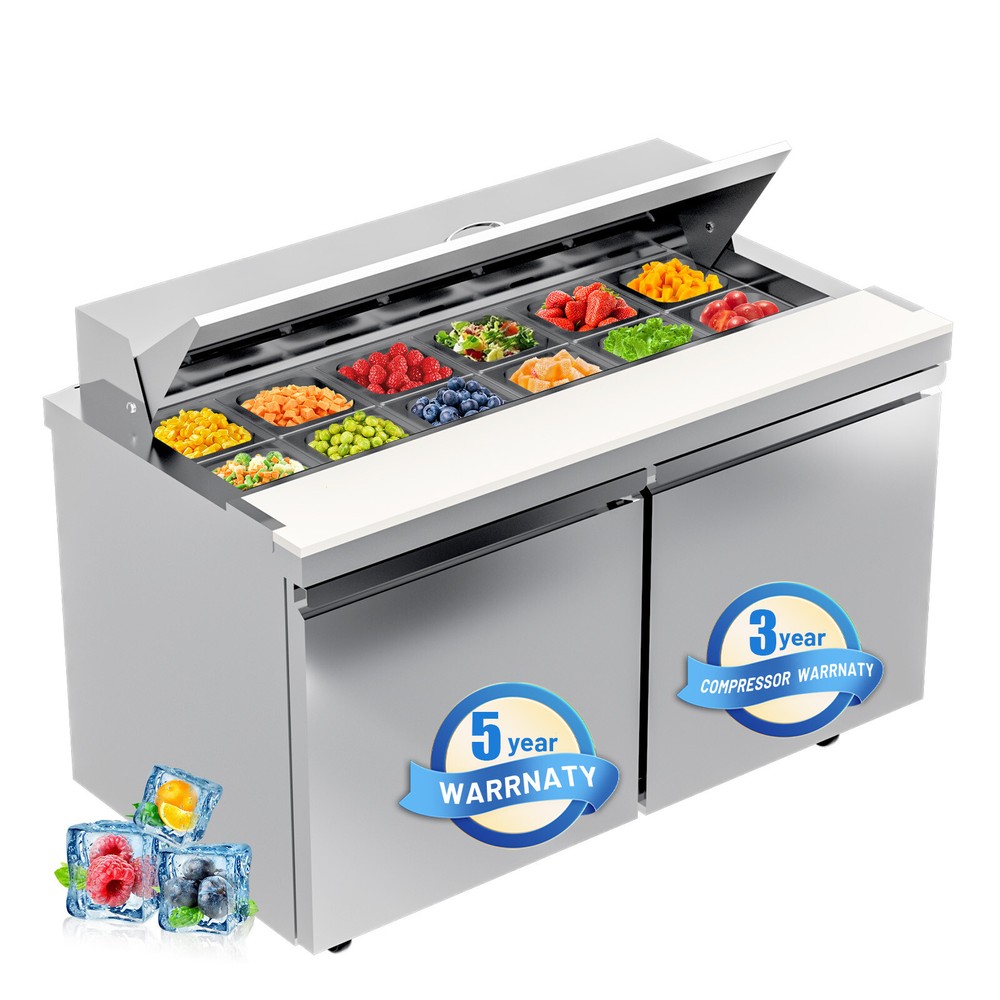Salad Sandwich Prep Table 48” Commercial Counter 2 Door 12 Pans Stainless Steel