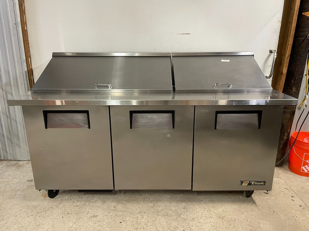 True TSSU-72-30M-B-ST 3-Door Mega Top Refrigerator Sandwich Prep Table