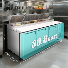 93″ Commercial Pizza/Sandwich Prep Table Refrigerator, Stainlesis Steel, 31Cu.ft