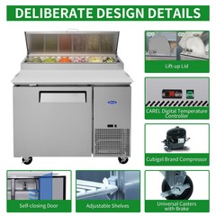 44″ Commercial Pizza Prep Table with a Built-in Refrigerator ETL Certified 11ft³