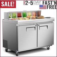 48″ Mega Top Sandwich Prep Table Fridge 2 Door Food Bain Marie Cooler, 12 Pans