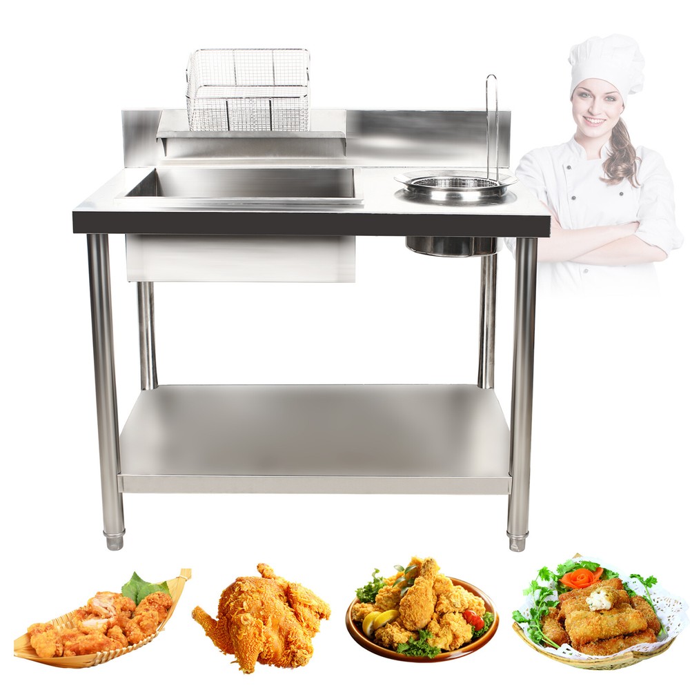 Commercial Breading Table Fried Food Prep Fry Chicken Work Table Breader Station