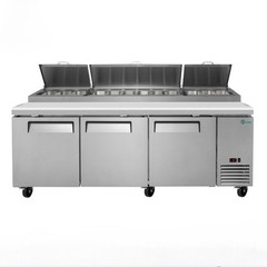 93″ Commercial Pizza Prep Table w/ 31Cu.Ft Built-in Refrigerator & Cold Storage