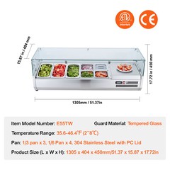 VEVOR 55″ Countertop Refrigerated Salad Pizza Prep Station 140 W Glass Guard ETL