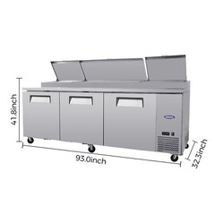 93” 3 Door Refrigerated Pizza Prep Table Commercial Stainless Steel 30.8 cu.ft.
