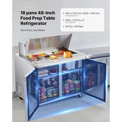 48″ Commercial Sandwich Prep Table, 12.5 Cu Ft, Stainless Steel, 18 Pans