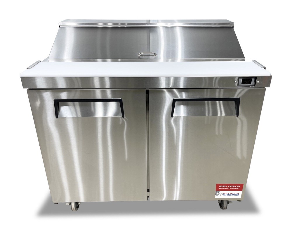Sandwich Prep Unit 48″ Table Salad Refrigerator Prep Top 2 Door 12 Pan